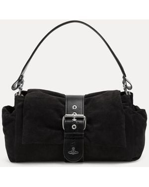 Vivienne Westwood Hazel Xl Treasure Handbag Suede Leather - Black