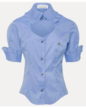 Vivienne Westwood Short Sleeve Toulouse Frill Shirt Organic Cotton - Blue