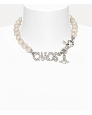 Vivienne Westwood Chaos Large Pearl Necklace Cubic Zirconia Glass Pearls - White
