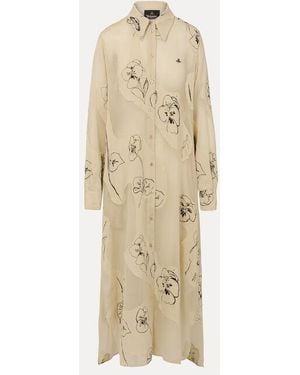 Vivienne Westwood Vw Shirt Dress Printed Veil Crepe Floral Artwork - Natural