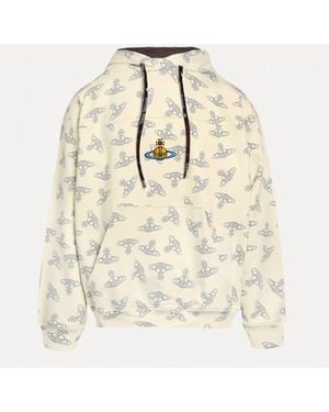 Vivienne Westwood Fresh Hoodie Allover Orb Felpa White-blue Xs Unisex - Natural