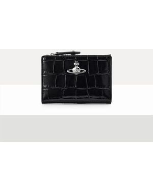 Vivienne Westwood Slim Flap Card Holder Emboss Croc Leather - Black