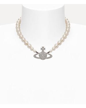 Vivienne Westwood One Row Bas Relief Pearl Choker - White