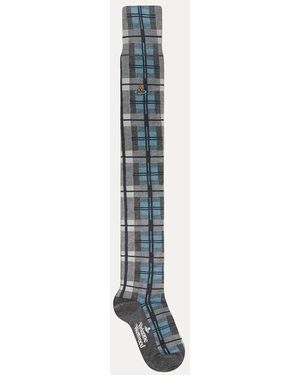 Vivienne Westwood Over The Knee Sock Moonshine Tartan - Blue