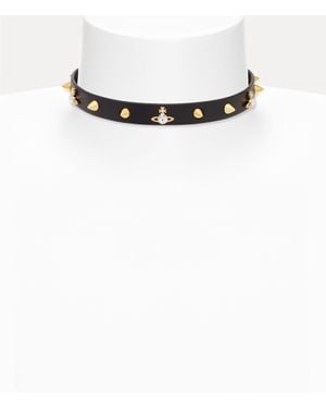 Vivienne Westwood Lio Choker Gold-black-leather-white-crystal Gold-black-leather-white-crystal Women