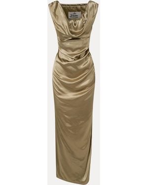 Vivienne Westwood Long Ginnie Pencil Dress Fluid Viscose Satin Gold 38 Women - Green