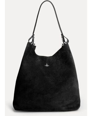 Vivienne Westwood Lottie Large Shoulder Bag Suede Leather - Black