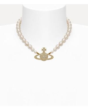 Vivienne Westwood One Row Bas Relief Pearl Choker - White