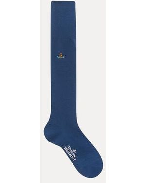 Vivienne Westwood Uni Colour Plain Knee High Socks Cotton - Blue