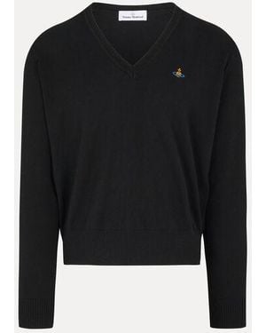 Vivienne Westwood Mark V-Neck Jumper Cashmere Cotton - Black