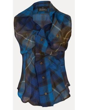 Vivienne Westwood Short Sleeve Drunken Shirt Buchanan Tartan Wool - Blue