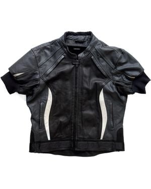 VOITECH Overdrive Short Sleeve Leather Moto Jacket - Black