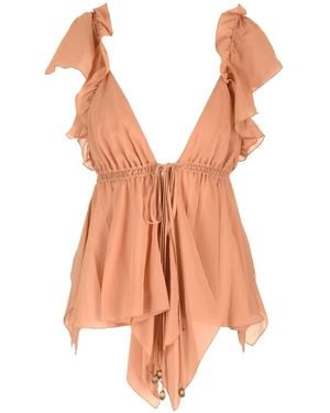 Chloé Silk Georgette Ruffled Top Tops - Orange