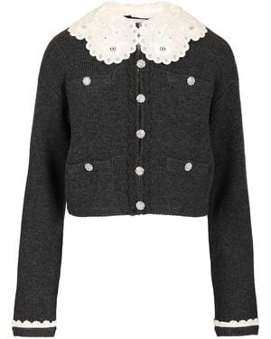 Self-Portrait Charcoal Lace Collar Cardigan Knitwear Grey - Black