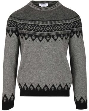 McQueen Sweater With Skulls Knitwear Gray