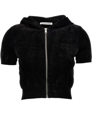 T By Alexander Wang Logo Chenille Cropped Hoodie - Black
