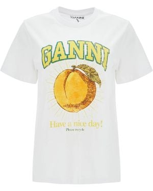 Ganni Peach Print Organic Cotton T-Shirt - White