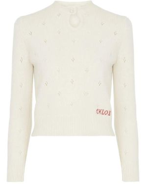 Chloé Wool And Cashmere Fitted Jumper With An Openwork Motif - White