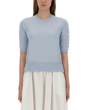 Thom Browne "4-Bar" Knitted T-Shirt-Donna - Blu