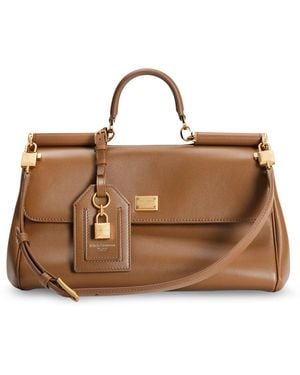 Dolce & Gabbana My Sicily Leather Shoulder Bag-Donna - Marrone
