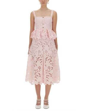 Self-Portrait Lace Midi Peplum Dress - Pink