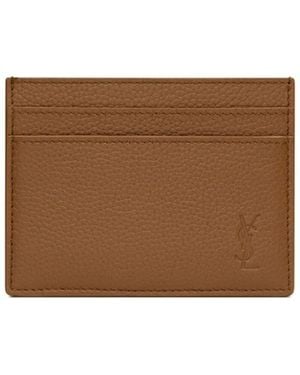 Saint Laurent Portacarte Con Logo Goffrato - Marrone