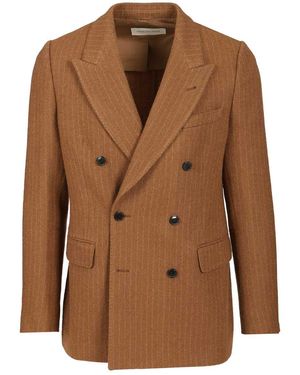 Dries Van Noten Regular Fit Double Breasted Blazer - Brown