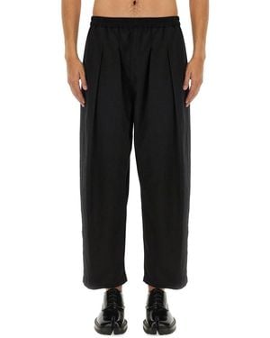 Maison Margiela Cropped Wide-Leg Pants With Elastic Waistband - Black