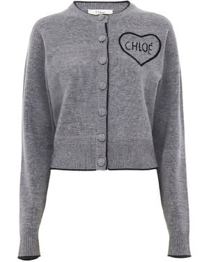 Chloé Logo Cashmere Cardigan - Gray