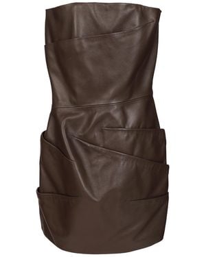 The Attico Leather Mini Dress - Brown