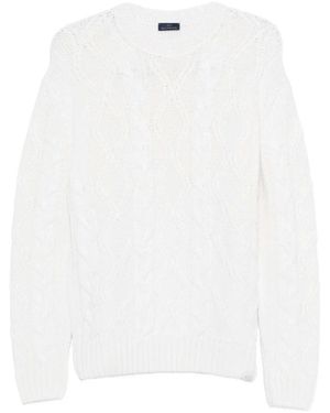 Paul & Shark Cable Knit Crewneck Wool Sweater - White