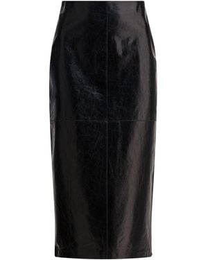 Max Mara Leather Midi Skirt Gonne Nero-Donna