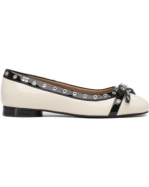 Ganni Eyelet Bow Ballet Flats Ballerinas Bianco-Donna