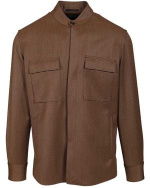 ZEGNA Wool Overshirt Jackets - Brown