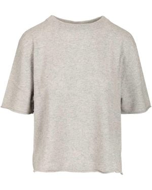 Lisa Yang Short-sleeved Cashmere Top Knitwear Gray - White
