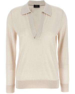 Brioni Cashmere And Silk Shirt Polo-Donna - Neutro
