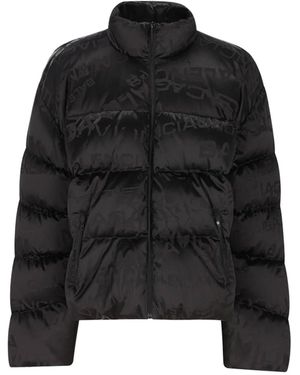 Balenciaga Nylon Down Jacket With All-Over Lettering Logo - Black