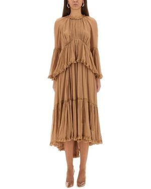 Zimmermann "Hypnotic Peplum" Ruffle Dress - Brown