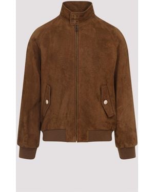 Valentino Tobacco Lambskin Suede Leather Jacket-Uomo - Marrone