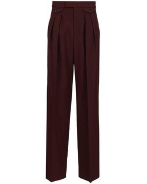 Chloé High-Waisted Ruffled Wool Gabardine Trousers - Purple