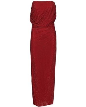 Self-Portrait Burgundy Rhinestone Drape Midi Dress Dresses Bordeaux - Red