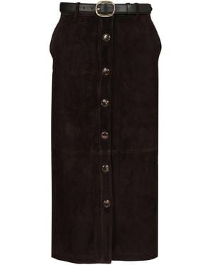 Self-Portrait Brown Suede Midi Skirt Skirts Brown - Black
