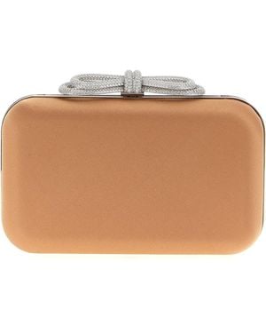 Mach & Mach Double Bow Satin Clutch - Brown