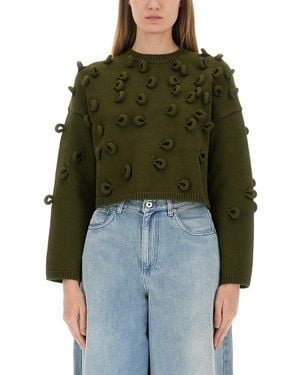 JW Anderson Textured Cropped Jersey With Loop Embellishments - Green