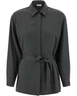 Peserico Twill Shirt Camicie Grigio-Donna - Nero