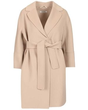 Max Mara Arona Belted Wool Midi Coat Coats Rose - Natural