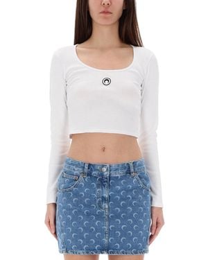 Marine Serre Short "Moon" Top-Donna - Bianco