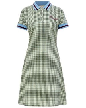 Marni Embroidered Checked Knitted Mini Dress - Green