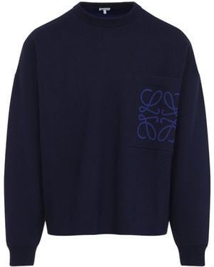 Loewe Cotton Anagram Pocket Sweater-Uomo - Blu