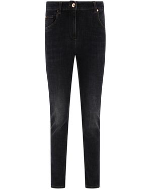 Brunello Cucinelli Jeans With Shiny Leather Tab - Black